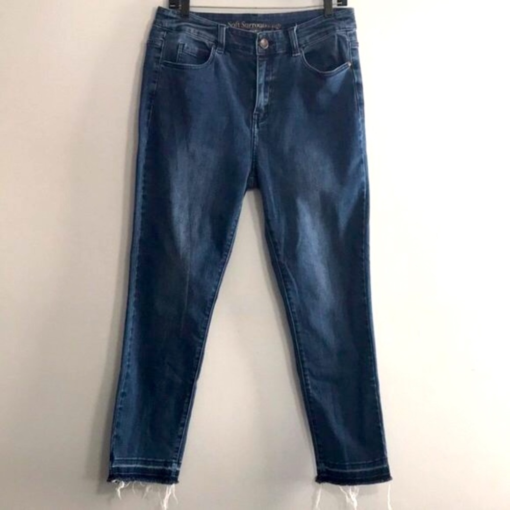 Soft Surroundings Womens Medium Wash Skinny Raw Hem Denim Jeans Stretch 8